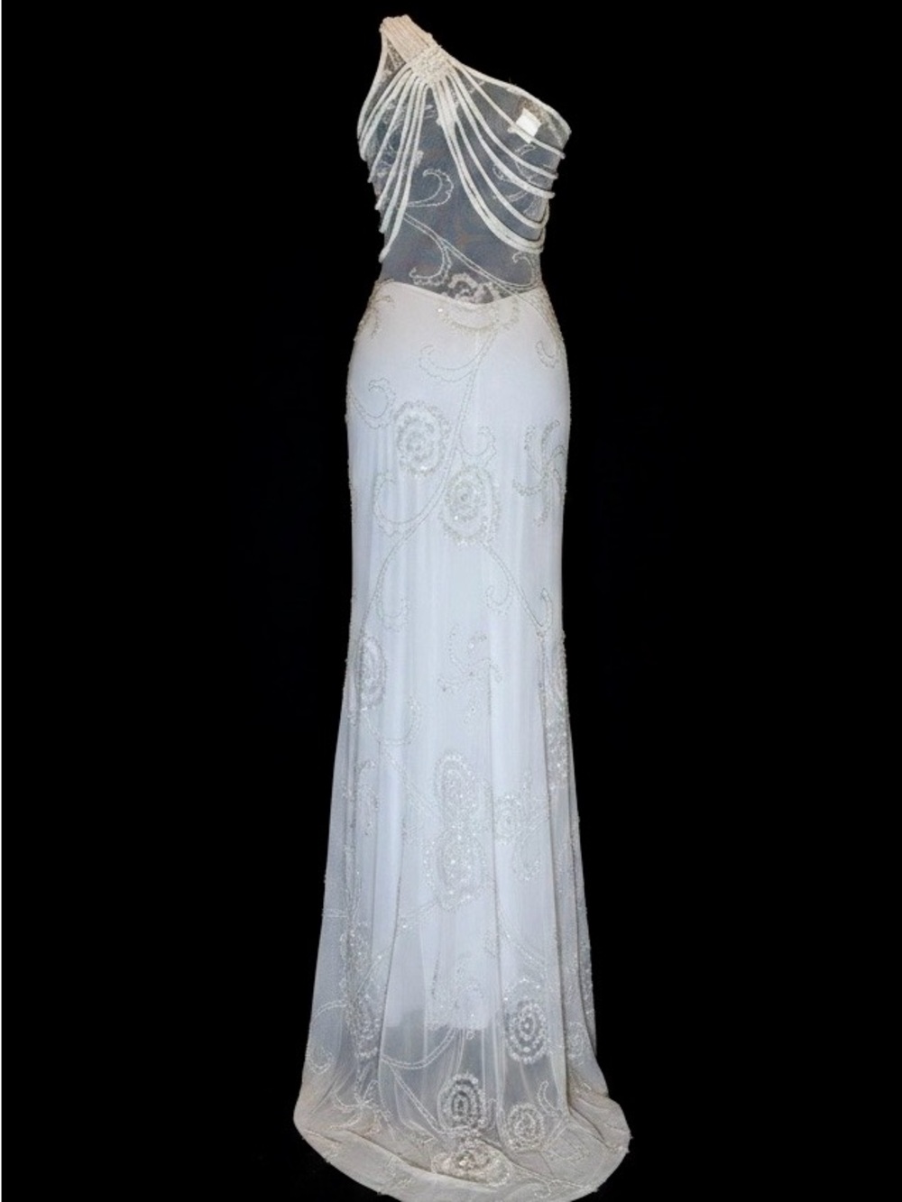 Beautiful white hand beaded women’s gown, stretch fabric, beautiful  handbeading